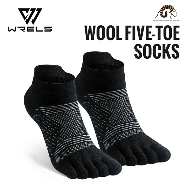 WRELS Merino Wool Outdoor Sports Five-Toe Socks Moisture-Wicking Elastic Running Socks Shock-Proof Breathable Trekking Toe Socks