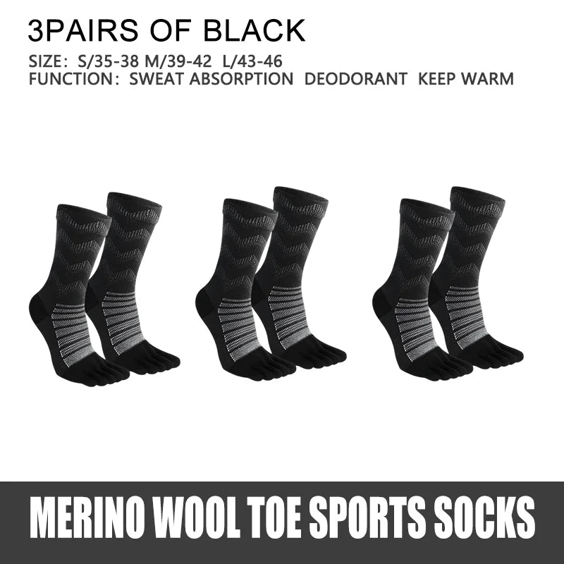 1/3 Pairs Merino Wool Socks for Men Thick Warm Hiking Running Cushion Crew Socks Merino Wool Sports Five Toe Socks