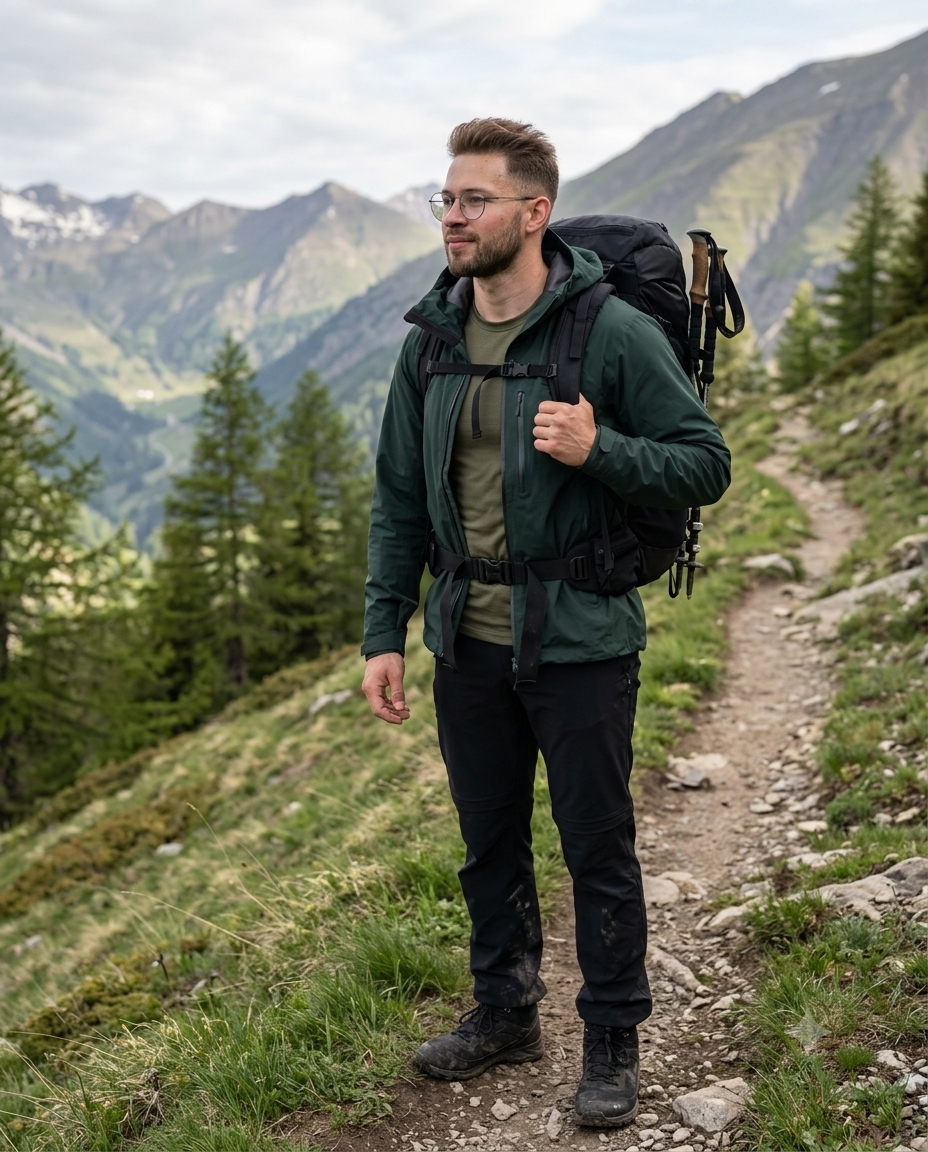 Fondateur d'ARPIVIA équipé pour un trek dans les Alpes